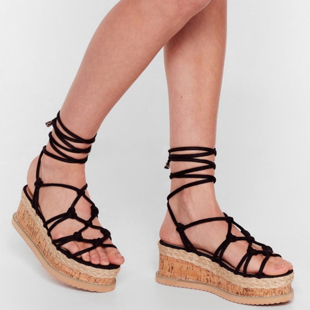 Woven Tie Up Strappy Platform Sandals